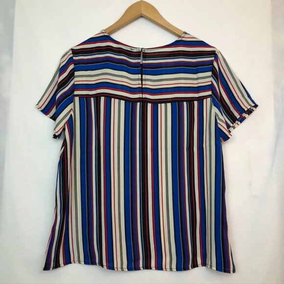 NEW NWOT W5 ANTHROPOLOGIE ANTHRO Blue Cream Red Striped Short Sleeve Work Blouse - Picture 7 of 7